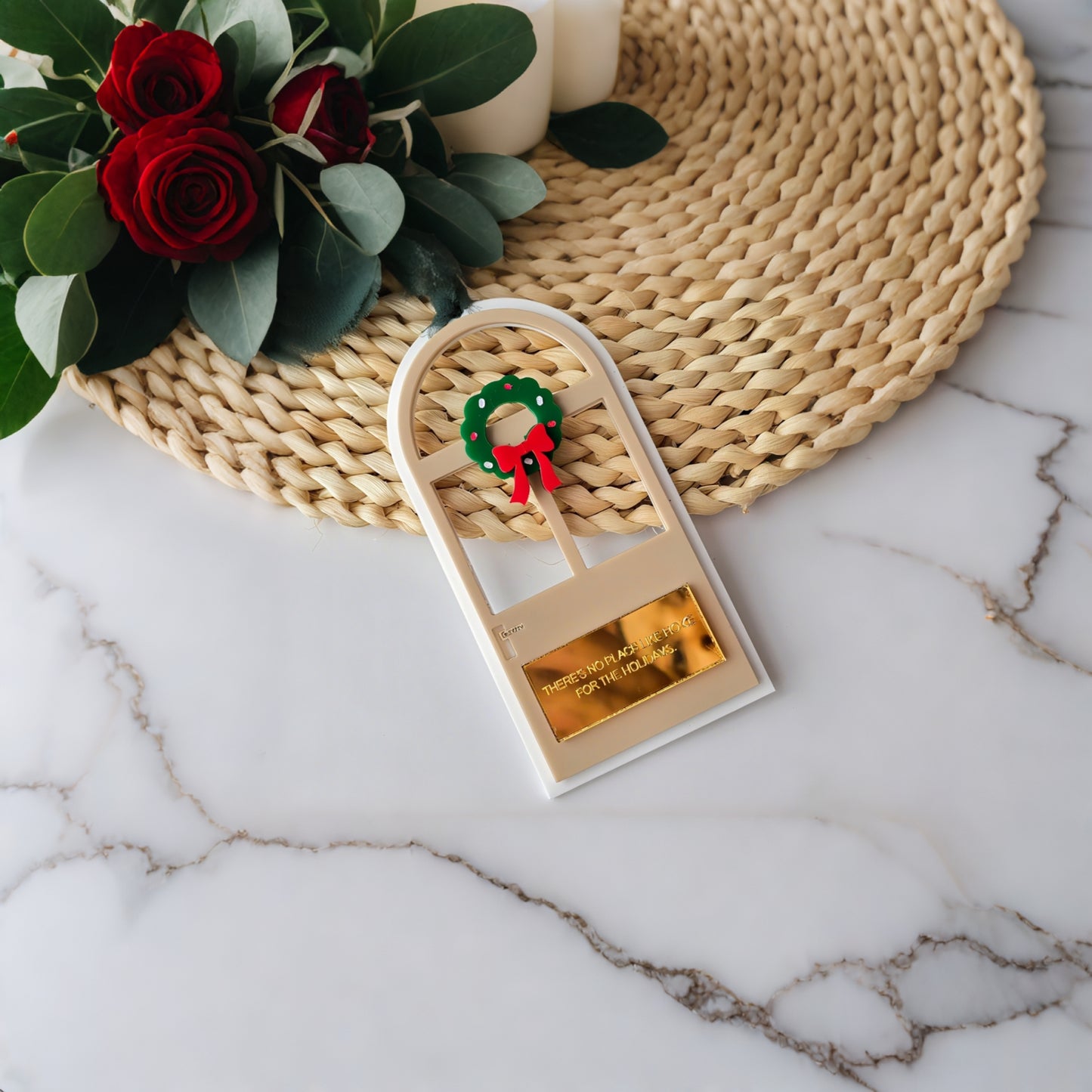 Elegant Arch Window Christmas Ornament – Custom Engraved Wreath Keepsake