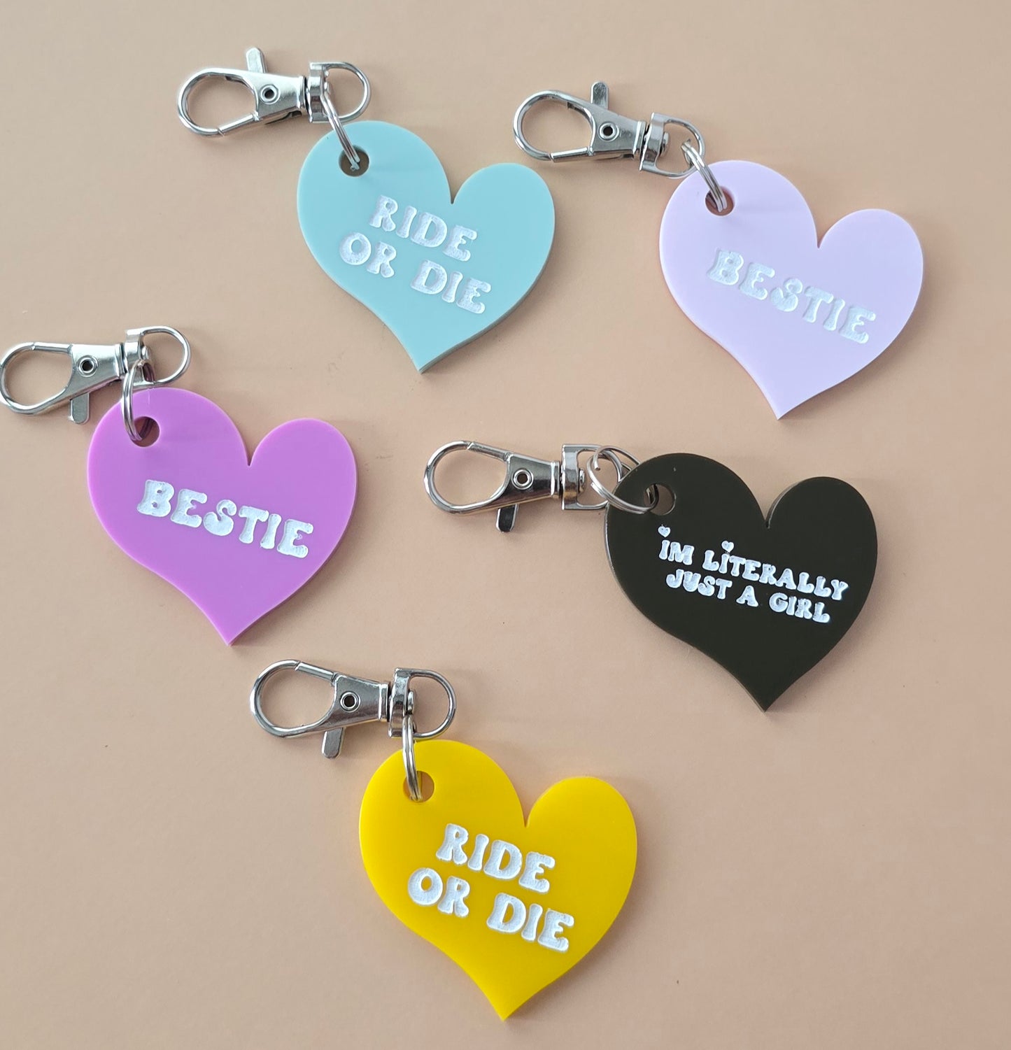 Heart-Shaped Acrylic Bestie Keychains | Ride or Die & Just a Girl