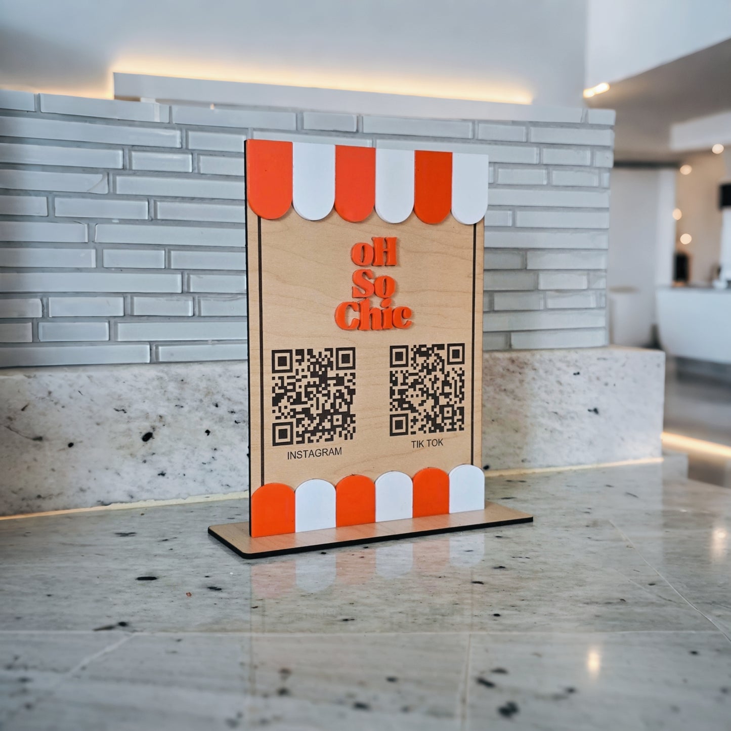 Custom Wood Social Media QR Code Stand | Instagram & TikTok Sign for Small Business | Point-of-Sale Display