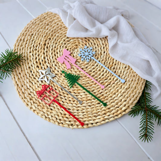 Christmas Acrylic Drink Stirrers Holiday Cocktail Stirrers Set (5 Designs)